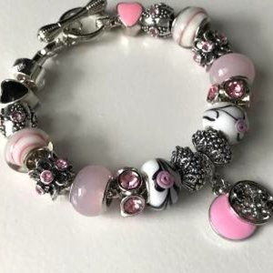 European Style Charm Bracelet with Murano Glass Beads, Toggle Clasp+Stopper,7.9"